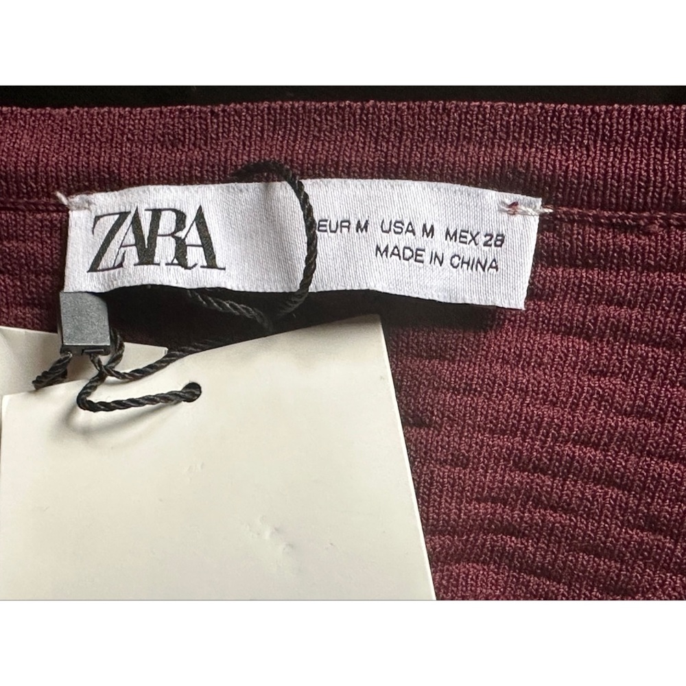 Zara Burgundy Knit Jewel Rhinestones Buttons Textured Cardigan, NWT, M - Picture 8 of 14
